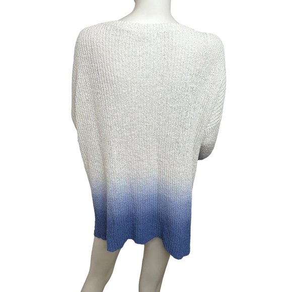 Adyson Parker Sweater Tunic Top 2X White Blue Ombré Ribbed Knit Round Neck - Picture 3 of 11